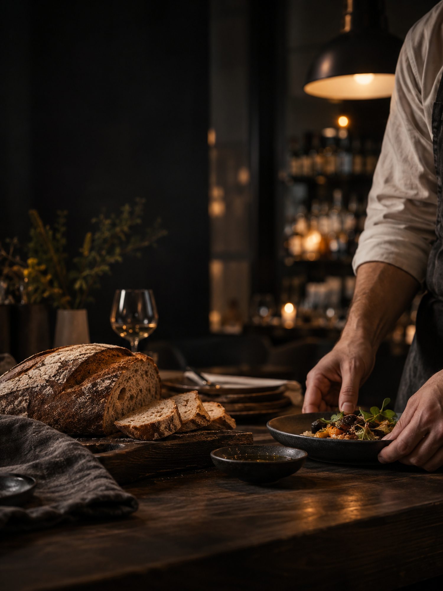 Brot und Wein im Restaurant